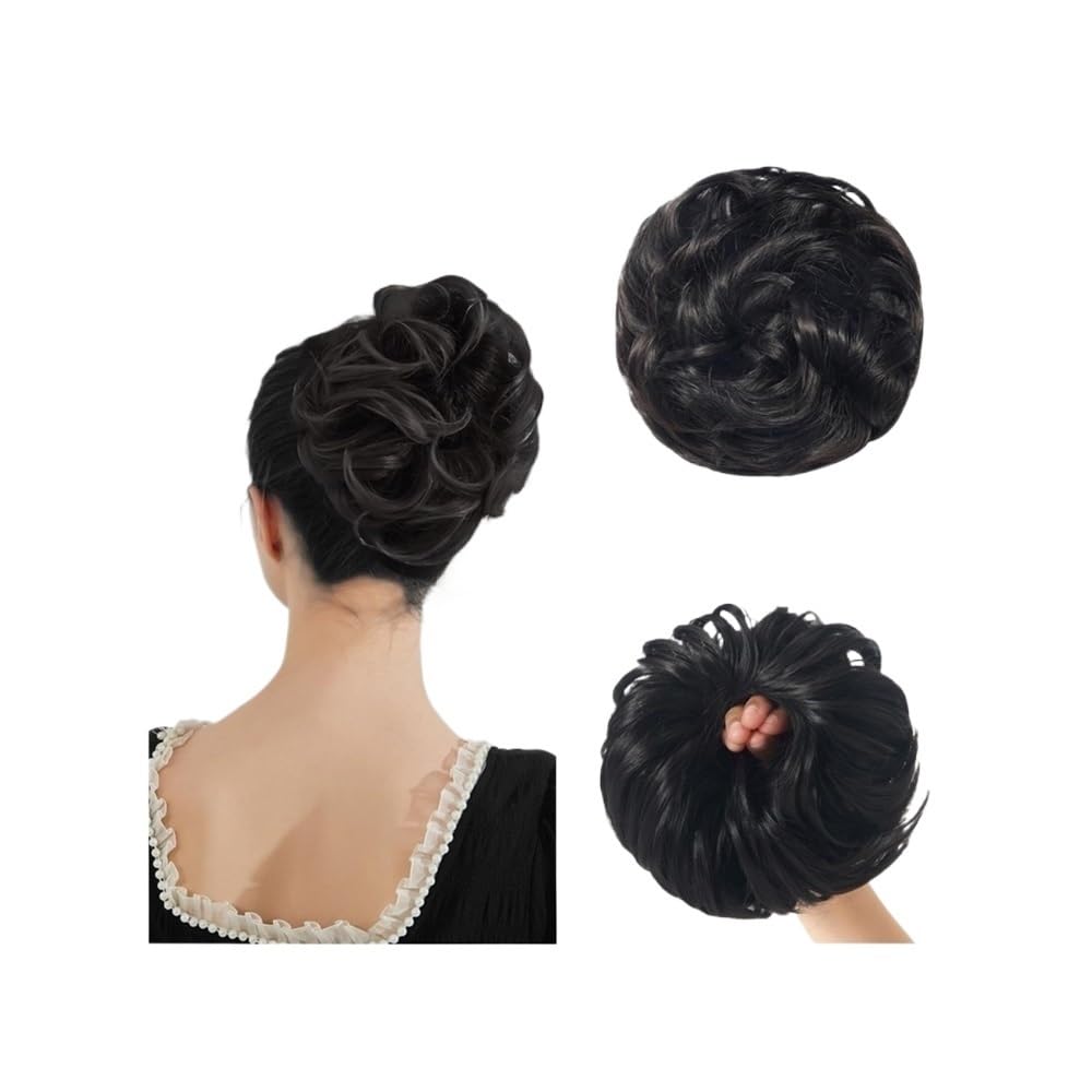 QRSTUVXZY Messy Bun Hair Piece Curly Synthetic Extensions Scrunchies Fake Chignon Updo Hairpieces for Women(Darkest Brown)