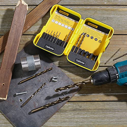 Caroller Drill Bit Set - M35 Cobalt Drill Bit - 15 Pcs High Speed Steel Twist Jobber Length Drill Set 1/16"-3/8" For Hardened Metal, Stainless Steel, Cast Iron, Wood And Plastic With Round Shank #TOP7