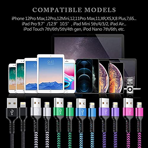 Iphone Charger [6Ft 6Pack] Apple Certified Lightning Cable Fast Charging Nylon Braided Phone Charger Cord For Iphone 14 13 12 Pro Max 11 Pro Xr Xs 10 8 Plus 7 6 6S 5C, Se 2022, Data Line Power Wire #TOP1