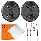 K&F Concept 58mm 2 Stück Universal-Objektivdeckel für Sony Canon Nikon Fujifilm Olympus, 4 Stück Objektivdeckel-Halteband(orange und schwarz),2 Stück Reinigungstücher aus Mikrofaser