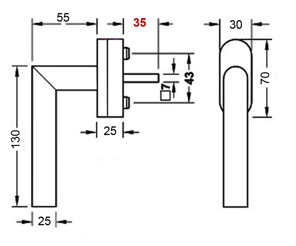 Fenstergriff FG 13 Edelstahl Stiftlänge 35 mm Abschliessbar SKG2 Rasterolive
