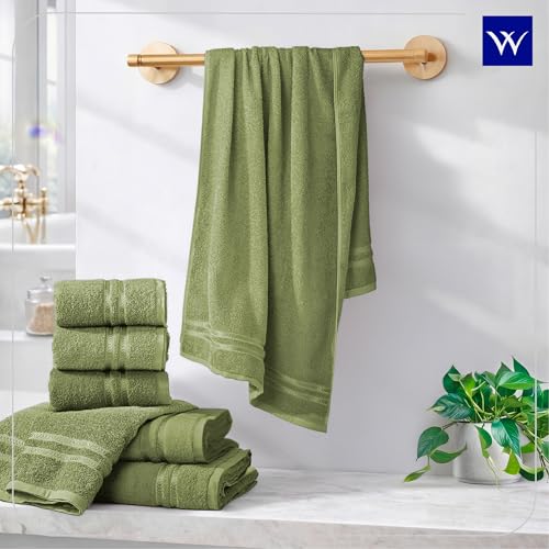 Image of Welspun 100% Cotton Quick Dry Bath Towel | High Absorbency Super Soft, Fast Drying Towels for Bath | 380 GSM Large Size Bath Towel for Men and Women | 70cm X 150cm - Green