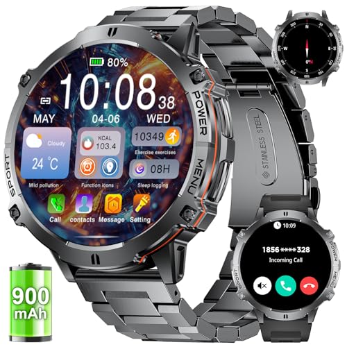 Image of LIGE Smart Watches for Men with 900mAh Battery(60+Standby),1.73 inch AMOLED with Bluetooth Call,110+ Sports Mode Tactical Fitness Tracker /Heart Rate Sleep Health Monitor /Android iOS Military Smart Watch