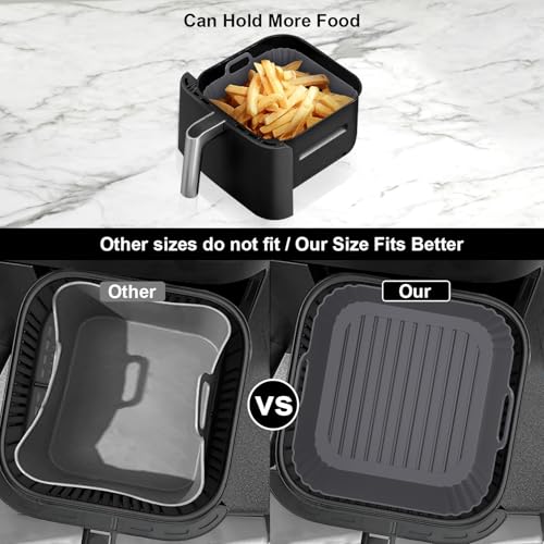 Image of 9-Inch Square Silicone Liners for Large Air Fryer 2Pack, Silicone Pot Baking Accessories for Chefman 6 to 8.5QT, Reusable Air Fryer Tray Insert for Oven Microwave Accessories