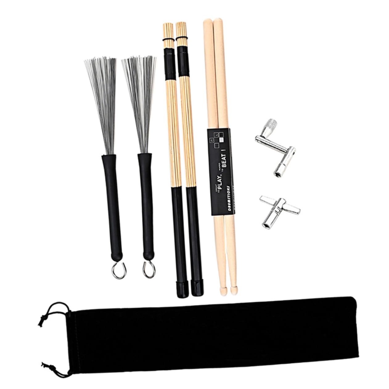 VANZACK 1 Set Drum Kit Tuning Key with Drumsticks Clean Brush for Musicians Beginners Students Portable Practical Design for Easy Use