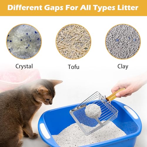 Image of Stainless Steel Cat Litter Scoop,Cat Litter Scooper with Solid Wooden Handle,Kitty Metal Scooper & Speed Sifter Deep Shovel Scoop Filter,Kitten Pooper Lifter for Litter Box