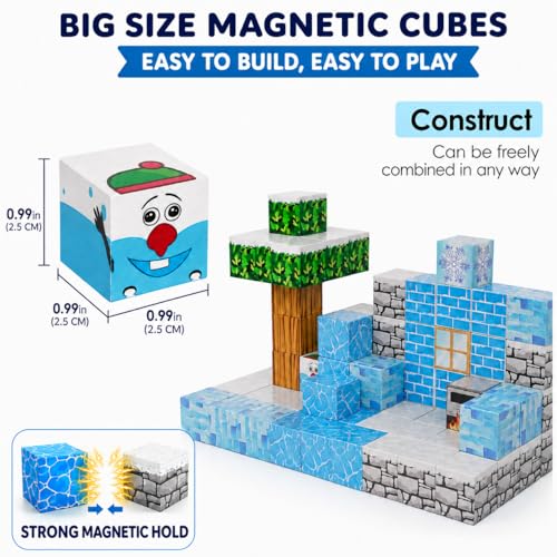 Image of 54PCS Magnetic Building Blocks 2.5 Cm Size Educational Construction Toy Set for Kids Creative Skill Development Toy Birthday Gift for Boys & Girls (54PCS Snow Theme Block Set)
