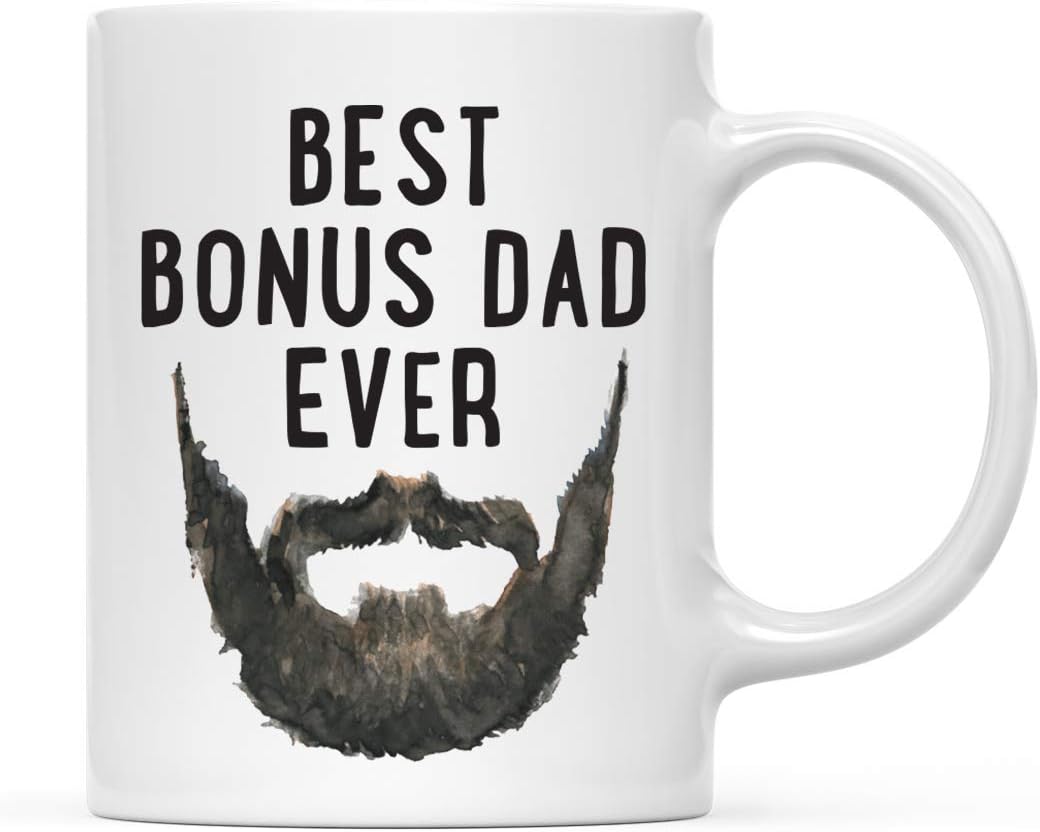 Andaz Press Funny Father's Day 11oz. Coffee Mug Gift for Dad, Best Bonus Dad Ever, Beard Graphic, 1-Pack, Novelty Birthday Christmas Hot Chocolate Cup