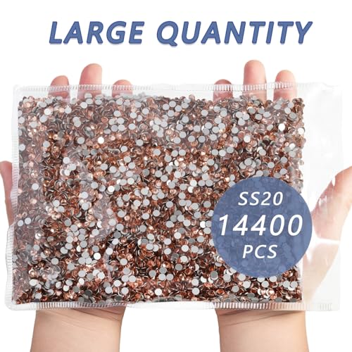 Image of Beadsland Flat Back Crystal Rhinestones Bulk, Light Peach, SS20, 14400pcs | Flatback Glass Gems for Nails Crafts Clothes DIY Decoration, Glue Fix, 4.6-4.8mm.Champagne
