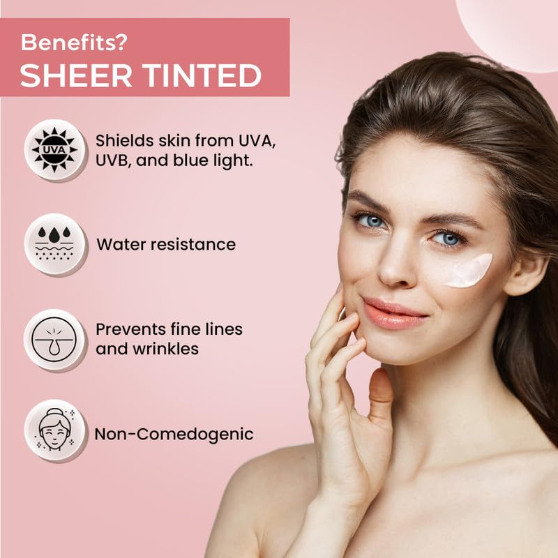 Image of AVEIL Sheer Tinted Sunscreen SPF 50 PA +++ | 50 ml | UVA, UVB & Blue Light Protection | No White Cast | For All Skin Types | Water & Sweat Resistant | Hydrating Sunscreen | Sun-Safe Skin | Pack of 1