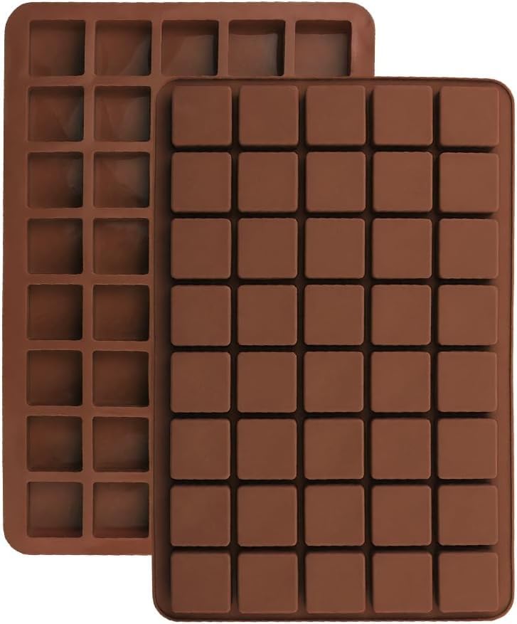 sapheSilicone Square Candy Molds, 40-Cavity Whiskey Ice Cube Tray,Chocolate Forf Truffles,Grid Fondant Mould,Hard Candy Pralines Gummy Jelly Molds(2 Pack)