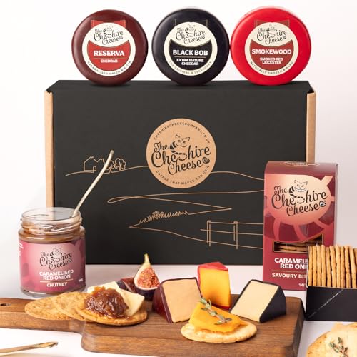 Cheese Hamper Gift Set | Cheese Chutney & Biscuits Deli Hamper with 3 x Luxury Waxed Truckles Small-batch Cheddar Biscuits and Red Onion Chutney from Cheshire Cheese Company