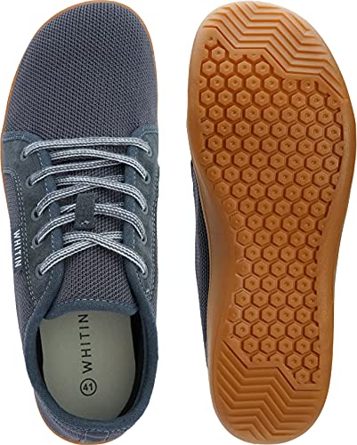 Image of WHITIN Women's Knit Barefoot Minimalist Sneakers- Lace Up Wide Fit, Dark Grey /Leather Sole, 8