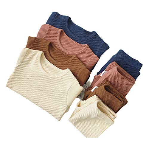 Baby Pajamas Toddler Kids Unisex Girls and Boys Snug-Fit Soft Comfy Solid Colour Ribbed Cotton Sleepwear Pajamas 2pc Set (Dusty Pink, 3T)