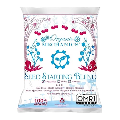 Organic Mechanics Seed Starting Potting Soil Blend, 8 qt – Provides Optimal Seed Germination with Coconut Coir, Aged Pine Bark, Rice Hulls, and Worm Castings – Peat-Free & Eco-Friendly