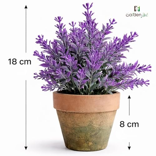 Image of Garden Art Artificial Lavender Plant in Rustic Pot - Realistic Faux Lavender Flowers for Home Decor, Office Desk, Tabletop, Farmhouse & Modern Decoration (P-093Pink)