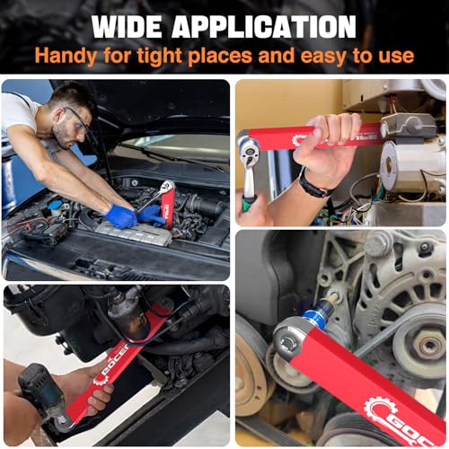 Image of Offset Extension Wrench Impact - Tight Reach Wrench Set with Universal Square Drive Adapters (1 /4 inch, 3 /8 inch, 1 /2 inch) - Ideal for Tight Spaces - Unique Stocking Stuffers for Mechanics (Red)