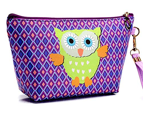 koboome Owl Pattern Makeup Bag, Waterproof Cosmetic Bags Multifunction Travel Toiletry Storage Organizer Makeup Pouch Wristlet Travel Cosmetic Bag Coin Purse Clutch (E)