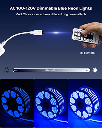 Aclorol Blue Led Neon Rope Lights Outdoor Waterproof 82Ft Led Strip Light Flexible, Neon Light Ac 100V-120V 25M For Home Garden Pool Commercial Building Decoration With Dimmable Controller 120Leds/M #TOP3