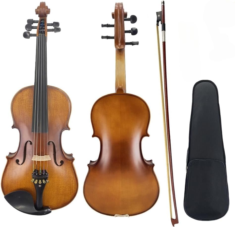 Yinfente Akustische Bratsche mit 5 Saiten, 38,1 cm, volle Größe, für Studenten, Anfänger, professionell, handgefertigt, komplettes Viola-Instrument mit Koffer, Brasilienbogen, Reinigungstuch, Steg