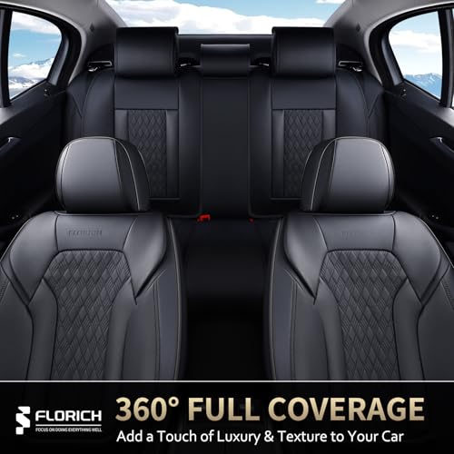 Image of FLORICH Seat Covers, Car Seat Covers Full Set, Luxury Nappa Leather Seat Covers, Breathable and Waterproof Car Seat Protector 5 Seat, Automotive Seat Covers Universal Fit for Most Cars-Black&Beige