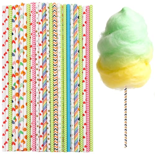 Clofiak 50Pcs Cotton Candy Sticks Cones 13.78 Inch Random Color