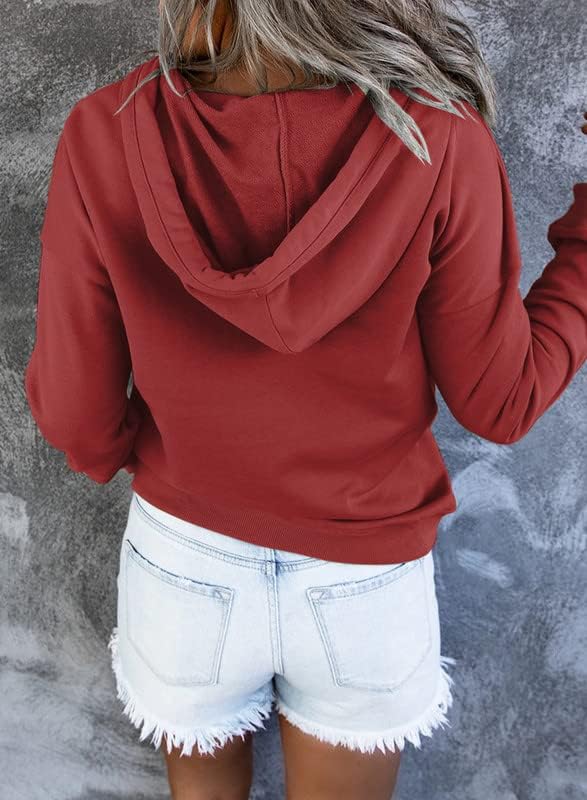 Dokotoo Hoodies for Women Button Collar Drawstring Sweatshirt Hooded Tops image 4