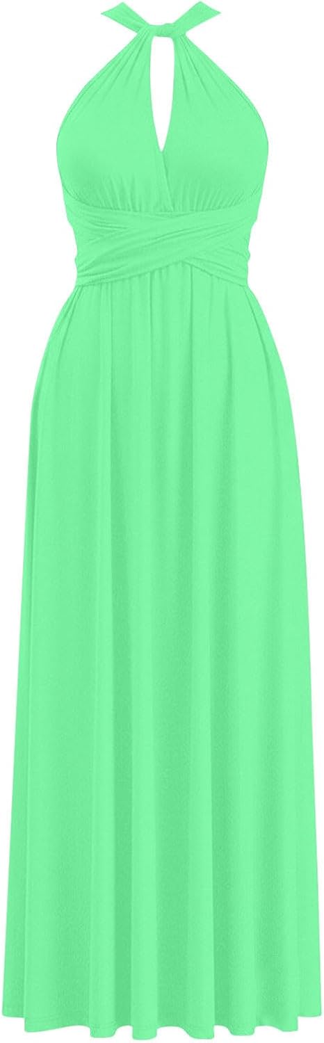 Women Open Back Evening Long Prom Dress Halter Convertible Multiway Spaghetti Strap Wedding Cocktail Gowns Clothes