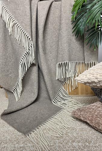 STTS International Kaschmir Decke Wolldecke Wohndecke 100% Wolle - Kaschmir - Mix 140 x 200 cm sehr weiches Plaid Kuscheldecke Faro (A Braun)