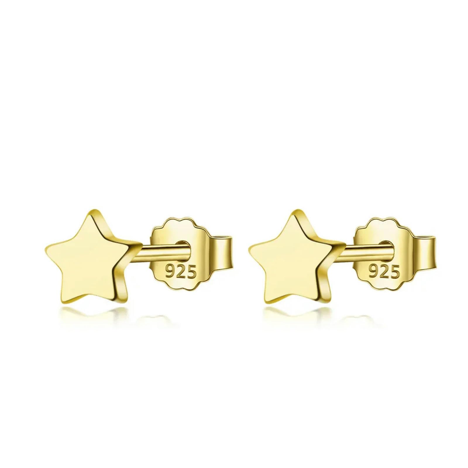 ISCBAFYX 925 Sterling Silber Gold Dreieck Herz Stern Kreuz Runde Ohrstecker für Frauen Silber 925 Schmuck