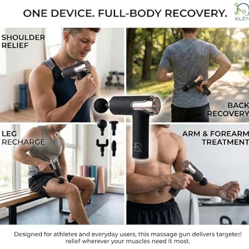 Image of KLEN Massage Gun for Pain Relief Rechargeable Handheld Deep Tissue Percussion Massager with 4 Interchangeable Heads Muscle Relaxation at Gym & Travel (99 Speed Settings)