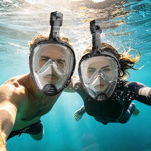Máscara de snorkel de cara completa con sistema Dry Top, vista panorámica de 180 grados y soporte para cámara, respiración segura, anti-fuga y anti-vaho, equipo perfecto para adultos miniatura 4