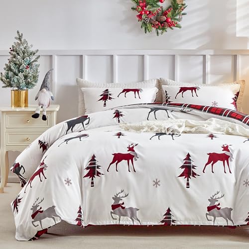 Lekesky Weihnachts Bettwäsche 220x240, Weißer Bettbezug mit...