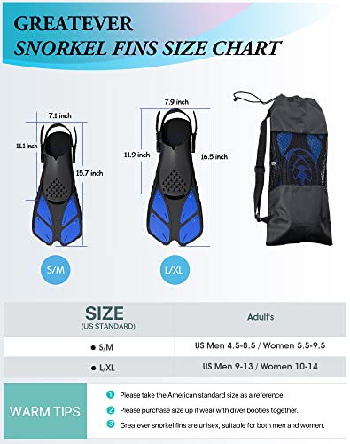 Greatever Snorkel Fins Adjustable Buckles Open Heel Swim Flippers Travel Size Short Swim Fins For Snorkeling Diving Swimming Adult Men Womens #TOP4