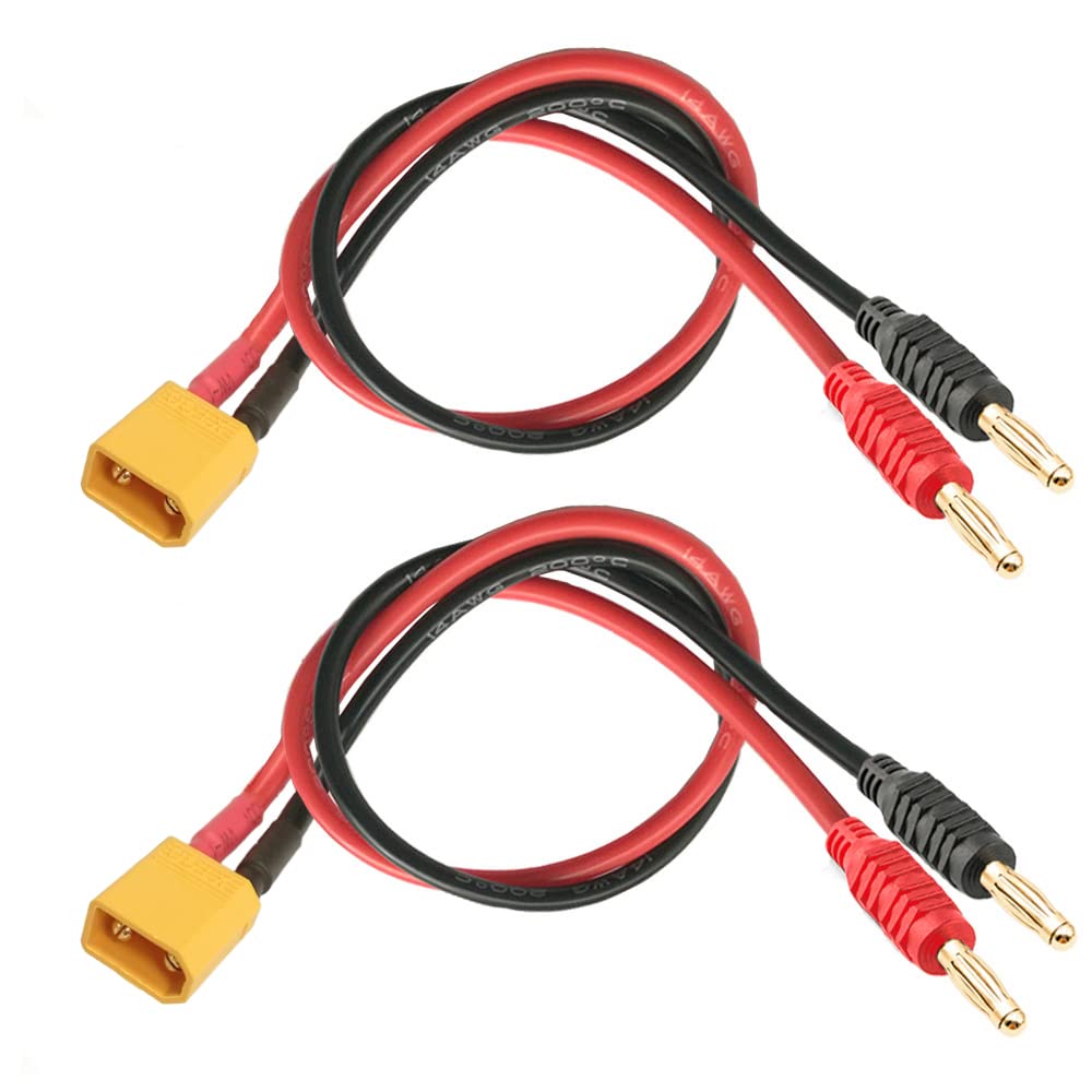 WOODGUILIN XT30 Connector Plug,4mm Banana Plugs Battery Charge Lead Adapter,with 16AWG 30CM Cable Connector,Battery Connect Cable for RC Helicopter Quadcopter Lipo Battery(2 Pack XT30)