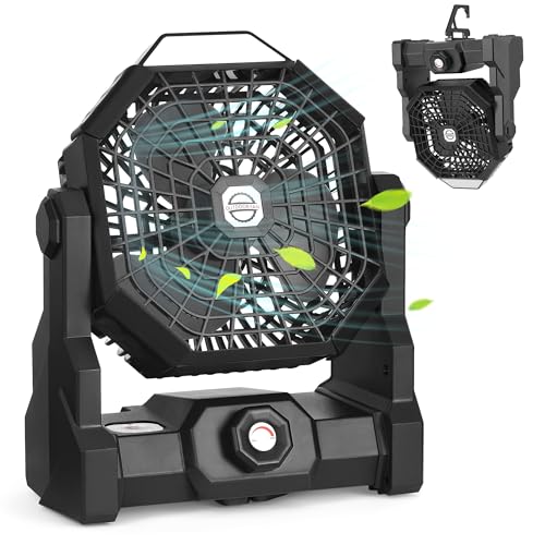 Camping-Fan-with-LED-Lantern-Battery-Powered-Fan-10900mAhPortable-Fan-Rechargeable-Outdoor-Tent-FanStepless-Speed-and-Quiet-Battery-Operated-Fan-for-TentPicnic-Barbecue-Travel-Black-1