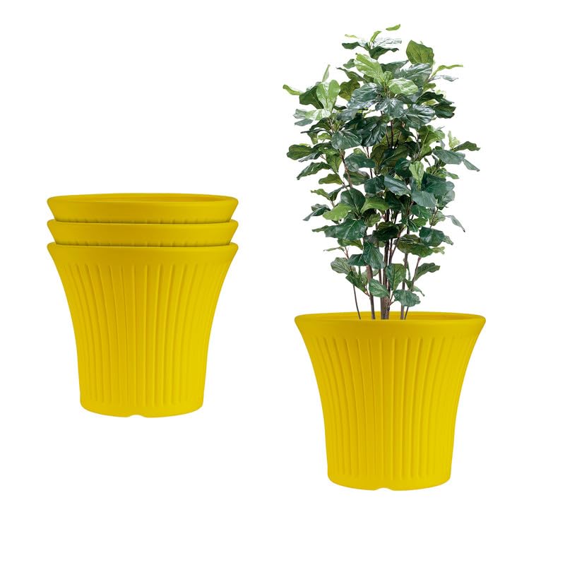 Image of GARDENS NEED 10 Inches Tancy Round Flower Pot | Set of 4 | Yellow | Plastic Planter Pots for Indoor & Outdoor Home, Office & Balcony Decoration
