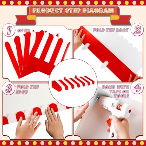 Image of Boao 4 Pcs 3D Cardboard Awning Decor,Red and White,Striped Style