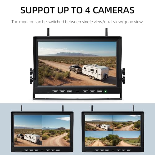 Image of eRapta 4 Wireless Backup Camera Magnetic: 10.1 inch IPS Full-Size DVR Monitor, Install-Free RV Camera System with IR Night Vision, Built-in 9600mAh Battery for RV /Camper /Truck /Trailer /Tractor ACT104