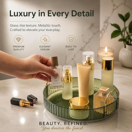 Image of MECHDEL Makeup Organiser Box with Drawers, Perfume, Cosmetic and Skincare Storage Stand, Dressing Table Organiser for Lipstick, Nail Polish (360 Rotating-Transparent Green, 1 Tier)