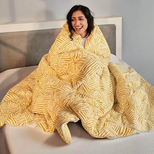 Image of SleepyCat Luxurious All Season Reversible Printed Comforter - 200 TC | Hotel Like Feel with Down Alternative Lightweight Microfiber Fill, Double Size 90x100 Inches (Mustard Mosaic)
