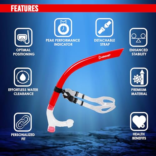 Image of AIRAVAT Front Snorkel Tuna, Dive Mask Easy-Breath Free Diving Snorkel for Snorkeling Scuba Diving Freediving Swimming, with Top Dry Valve (Red)
