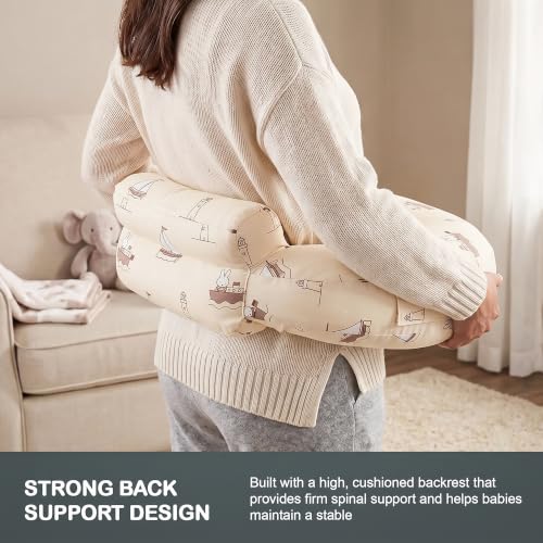 Image of BAYBEE Feeding Pillow for New Born Baby with Foldable Breastfeeding Cover | Feeding Cover for Nursing Mom with Adjustable Velcro & Back Support | Nursing Pillow with Removable & Washable (Beige)