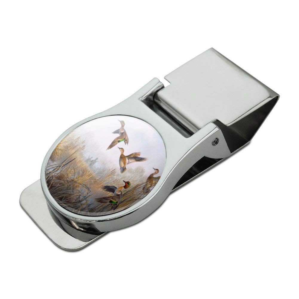 Green-Winged Teal Ducks Taking Flight Hunters Hunting Satin Chrome Plated Metal Money Clip-image-5