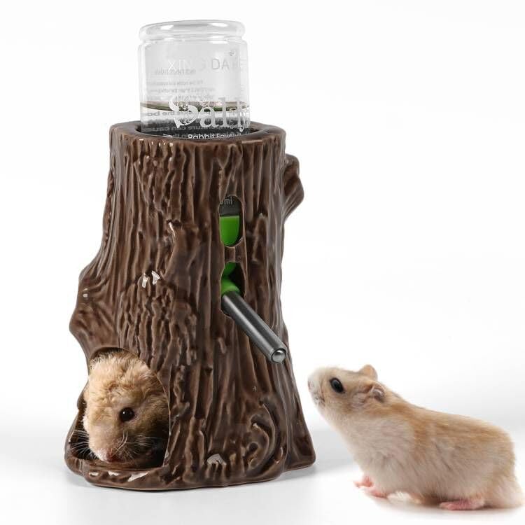 Kelivi Hamster Wasserflasche für Glastank,2 in 1 Verstellbar und verstecken Hamster Wasserflasche Halter,80ML Meerschweinchen Trinkflasche,Kein Tropfen Keramik Baumstümpfe Trinkflasche Halter