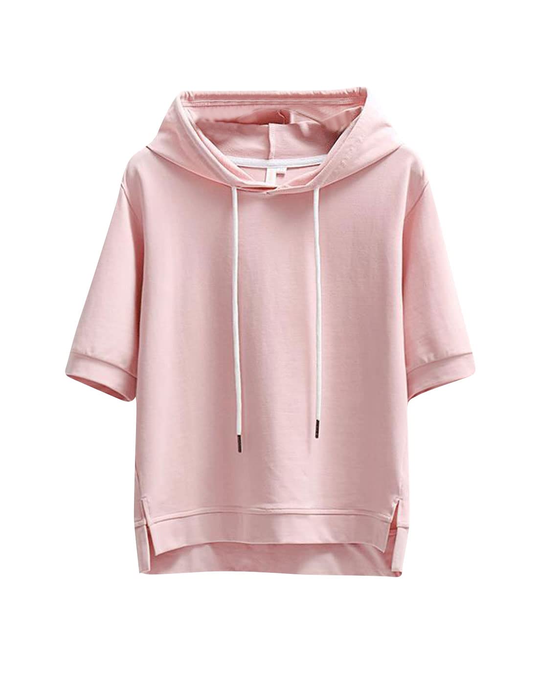 ZGZZ7 Women's Summer Cotton Hooded Sweatshirt Hi-Low Short Sleeve Athletic T Shirts