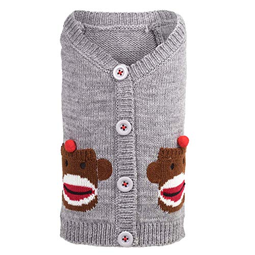 The Worthy Dog Sock Monkey Cardigan for Dogs, X-Small, Gray