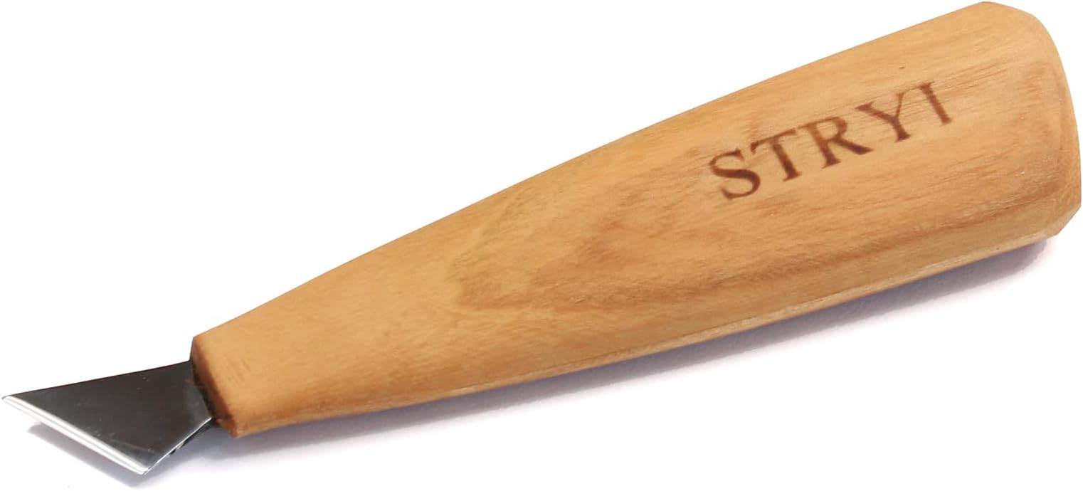 Stryi Detail Carving Knife 0.8 Inch Blade, Wood Carving Oblique Knife for Geometric Decorative Cut Patterns Knife High Carbon Steel K4520