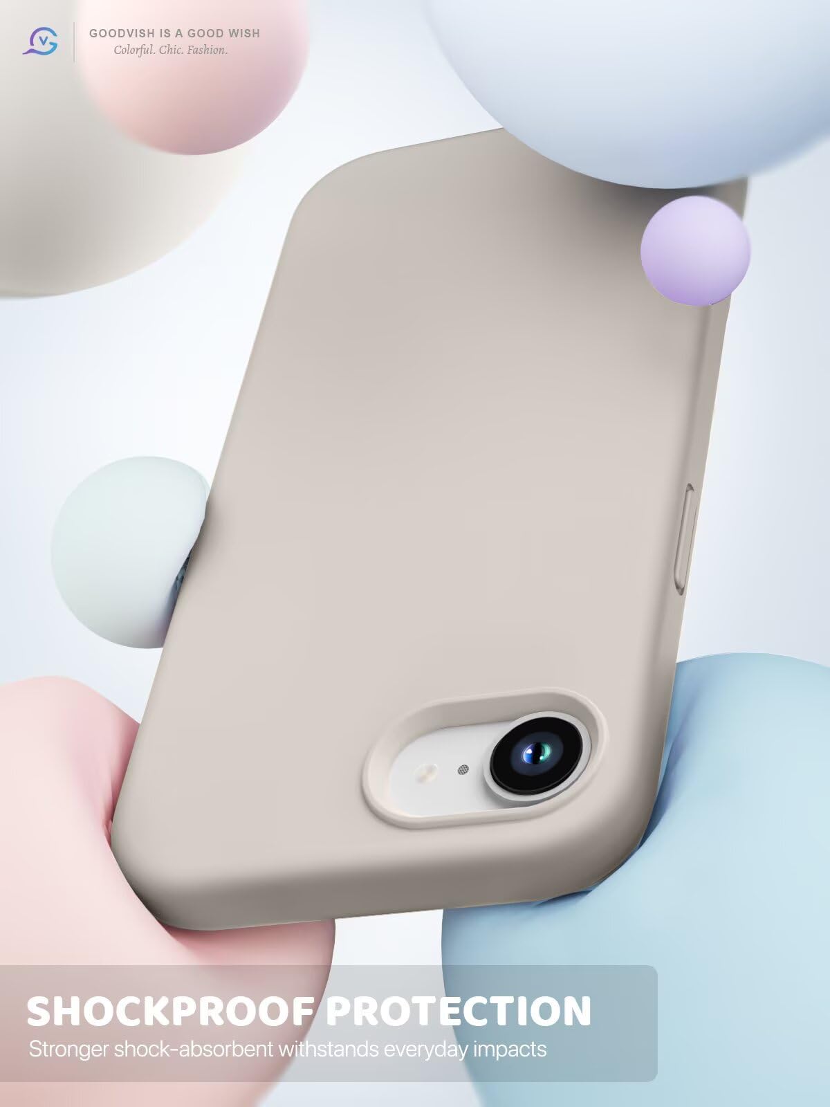 GOODVISH 3 in 1 Silicone Cover per iPhone 16e 6.1", Custodia con 2 Pellicola Vetro Temperato [Protezione Fotocamera] Protezione Anticaduta Case per Cellulare Antiurto Resistente, Grigio Roccia