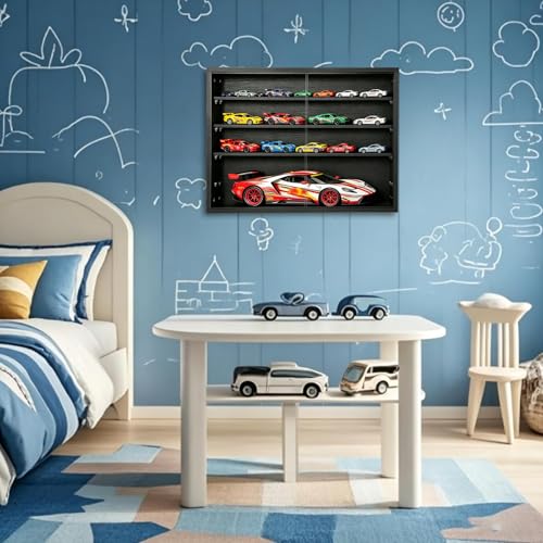 Image of Large Car Display Case, PKHROR Oversized Diecast Car Display Frame with UV Protection, Wall Mount for Toy Cars and Collectible Models, Black
